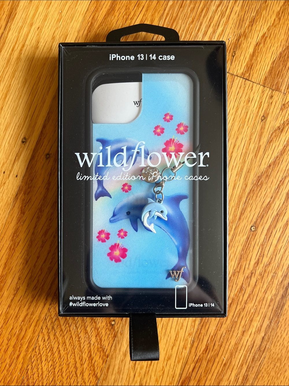 Wildflower Blue Dolphin Charm iPhone 13 | 14 Case with Pink Floral Accents